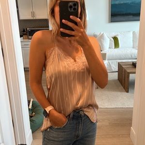 Cami NYC soft pink and white striped lace tank. 100% silk. Size XS.